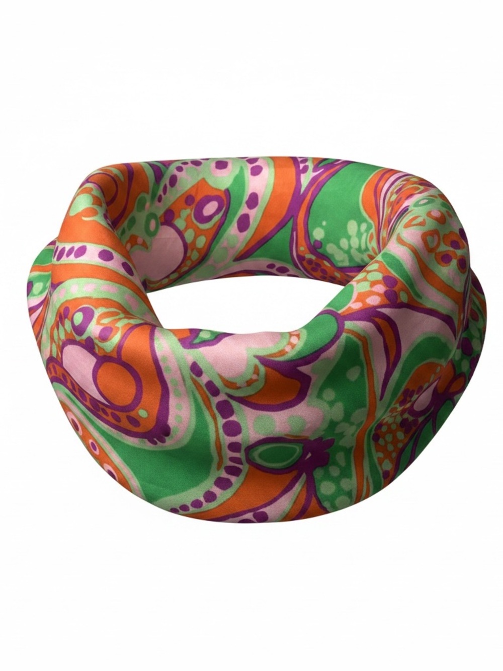 Silky Retro Print Green & Orange Women's Scarf